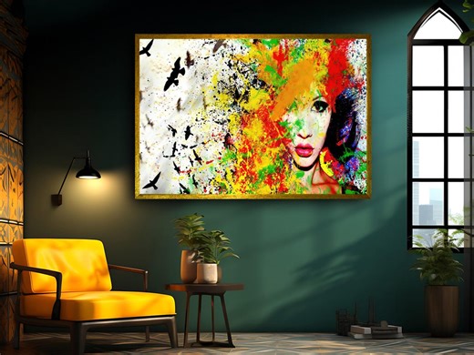 Colorful Woman Portrait Wall Art Print on Canvas Framed Home Decor Abstract Splash Expressionist Modern Style - Etsy