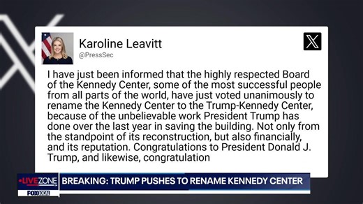 Kennedy Center board votes to change name to Trump-Kennedy Center