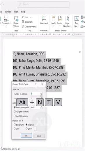 Data Text to Table in Ms Word..
