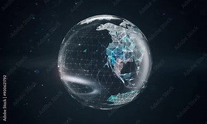 Global Connectivity: A shimmering, translucent globe showcasing intricate networks and data streams, representing global communication and digital interconnectedness.