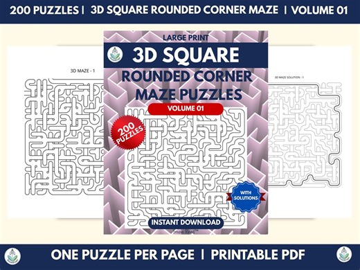 3D Rounded Corner Maze Puzzles | 200 Brain Teasers With Solutions (PDF Download) - Etsy