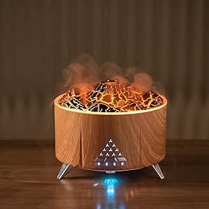 Volcano Lava Lamp & Ultrasonic Humidifier - Sleep Sound Machine with Night Light, Aroma Diffuser & Sleep Machine Machine for Adults Sleeping (Wood)