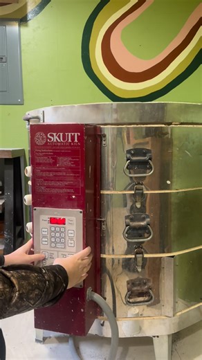 The kiln is loaded for the Osburn Craft Fair! In just Tic-Tac-Toe Boards there’s 105 pieces in the kiln. One of my largest fires so far!! 😱 Check back in tomorrow night to see what comes out!🤩 | Little Frog Pottery