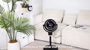 ROVSUN 3-in-1 Standing Fan for Bedroom, 40" Pedestal & Tabletop Fan, 120°+90°Omni-directional Oscillating Fan with Remote, Mood Lighting, 3 Speeds, 12H Timer and Adjustable Height, Black 110V 40W