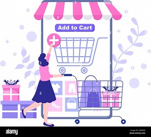 Add To Cart Vector Illustration That Contain List Products, Pictures of Cart and Shopping Items. Landing Page Template Stock Vector Image & Art - Alamy