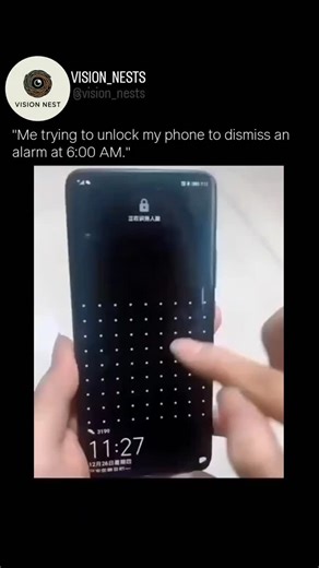 Vision nest on Instagram: "an exaggeratedly complex Android pattern lock, often shared as a meme to joke about extreme personal privacy or "hiding state secrets." While a standard Android phone uses a simple 3x3 grid of nine dots, the device in this clip has been modified to display a massive grid—roughly 10x14—covering nearly the entire screen. This isn't a factory setting; it is achieved through customization tools like third-party lock screen apps, custom ROMs (like LineageOS), or specialized