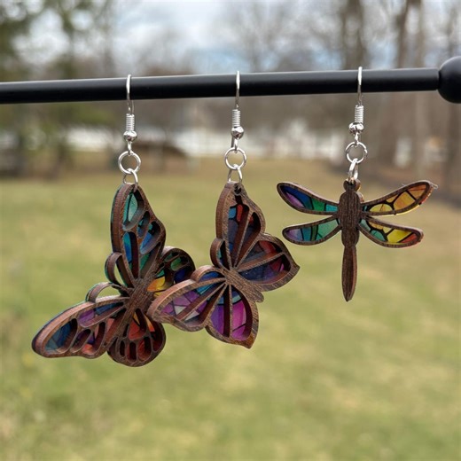 Stained Glass Insect Dangle Earrings | Pretty Earrings | Nature Earrings | Stained Glass Earrings | Butterfly Earrings | Dragonfly Earrings - Etsy