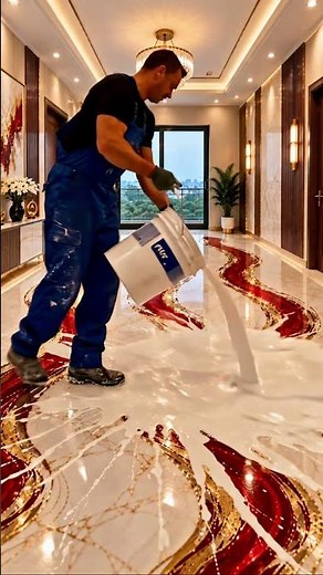 Luxury Red & Gold Epoxy Floor Design | Stunning Marble Flooring Transformation