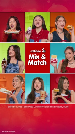 Match all your favorites sa Jollibee Mix & Match. Our best sa sarap, together! Starts at P78 lang! Price varies. Based on 2025 nationwide Quantitative Brand and Imagery study ASC J0052P011626J | Jollibee