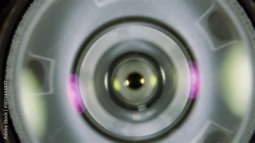 Camera lens elements in close-up under microscope