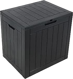 Sunnydaze Outdoor Deck Box - Lockable Package Delivery Box - Weather-Resistant Outdoor Storage Bin - 32-Gallon Faux Plank - Phantom Gray