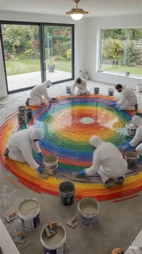 🤯From Worn Floors to Rainbow Masterpiece — Living Room Transformation🌈 #epoxyfloor #decorativefloor