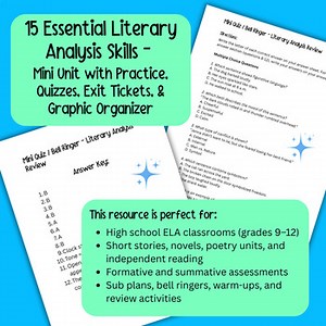 15 Essential Literary Analysis Skills Editable Mini Unit with Practice, Quizzes