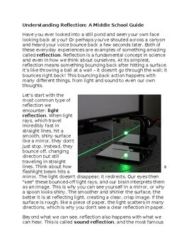 Reflection - Middle School Physical Science Reading Worksheet - 100% Editable