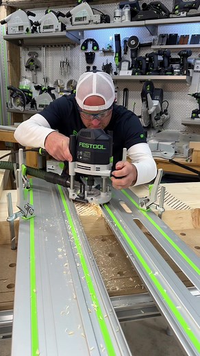 Using a router and two guide rails to remove material #woodworking #tools #maker
