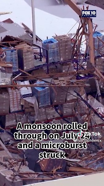 A roof collapsed in Phoenix on the night of July 24 at a business near 43rd Avenue and Van Buren Street when a #monsoon rolled through, bringing a microburst with it. As of July 25 at 4 p.m., the worker is still missing. You can go to our website to see updates on this story. #phoenix #azwx #weather #news #arizona #fox10phoenix #monsoons