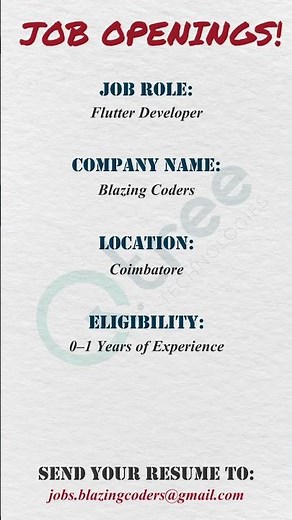 HIRING: Flutter Developer Jobs 2025 | Freshers & Experienced (0-1 yr) | Coimbatore