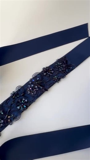 Navy Beaded Lace Bridal Sash: Hand Sewn Satin Ribbon - Etsy