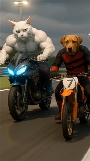 Funny Cat vs Dog Race 🏍️ | Bodybuilder Cat Wins Trophy |#shorts