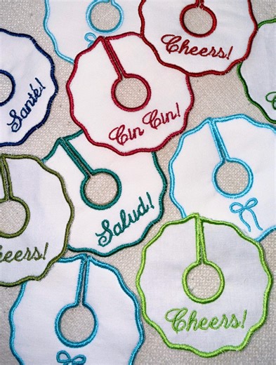 Personalized Embroidered Wine Glass Tags | Custom Name Charms for Parties - Etsy