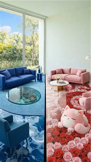 Blue vs Pink Dream Living Room 💙🌸 Aqua Glass Floor vs Rose Carpet Design#LivingRoom #BlueVsPink