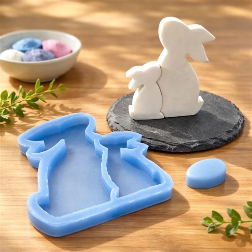 S0056 Silicone Mold Cute Bunnies With Kinder Surprise Egg Nuppi 19 Cm X 9 Cm and 12 Cm X 7 Cm Easter Rabbit - Etsy