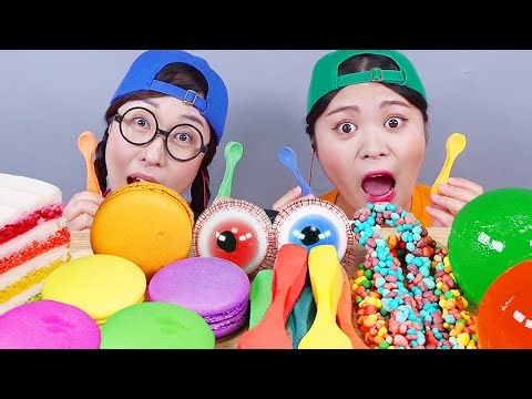 Rainbow Crepe Cake Jelly Chocolate Dessert ASMR Mukbang DONUT