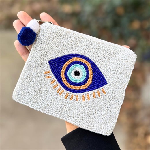 Evil Eye Beaded Coin Purse - Handmade Beaded Zipper Pouch, Evil Eye Coin Purse - Etsy