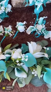Teal Turquoise Cascading Bridal Bouquet: White Lilies Wedding Bouquet - Etsy