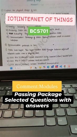 Hanumanthu on Instagram: "🔥 BCS701 Internet of Things (IoT) – PASSING PACKAGE 🔥 📘 Module-Wise Important Questions ✍️ Handwritten Exam Answers INCLUDED 📝 Question + Answer Format (Exam Ready) ⏳ Only 2 Days Left for Exam! ✅ Covers All Modules (M1–M5) ✅ Answers written exactly for VTU evaluation ✅ Based on Previous Year Question Papers ✅ Simple language | Diagram-oriented | Scoring format ✅ Perfect for Last-Minute Revision 💯 Complete BCS701 IoT – QUESTIONS + 