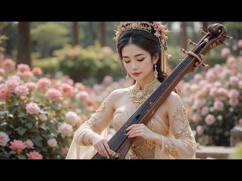 The melody of spring — a royal muse strums her song amid blooming flowers