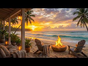 Summer Beach Sunset Campfire Escape 🌴🔥 Relaxing Ocean Waves & Nature Sounds for Sleep