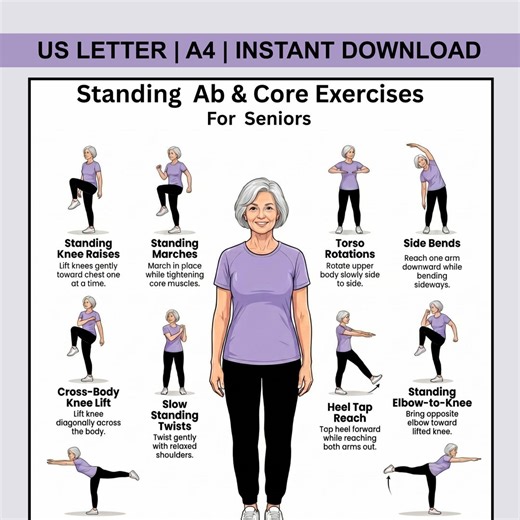 Standing Ab and Core Exercises for Seniors | Gentle Fitness Routine for Elderly | Chair Workout Printable PDF , Low Impact Home Exercise - Etsy