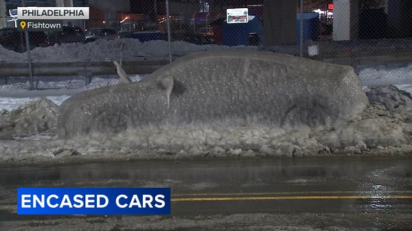 Philadelphia woman finds car encased in ice after apparent pipe burst