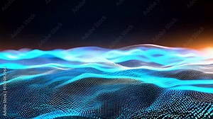 Blue Dynamic digital data stream wave in a deep blue theme, showcasing high-speed data transfer with flowing motion effects