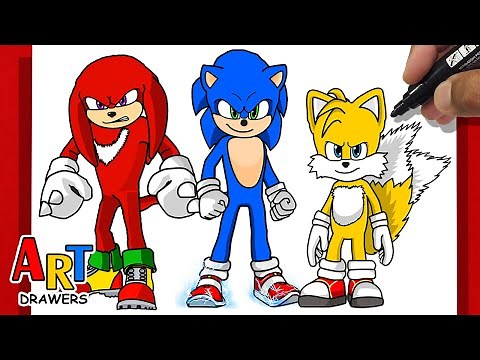 How to Draw TEAM Sonic - Knuckles❤️ Tails💛 Sonic 💙 ( THE MOVIE ) Best Designs