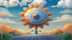 A large solarpowered flower sculpture used as a symbol to represent the connection between nature and renewable energy.