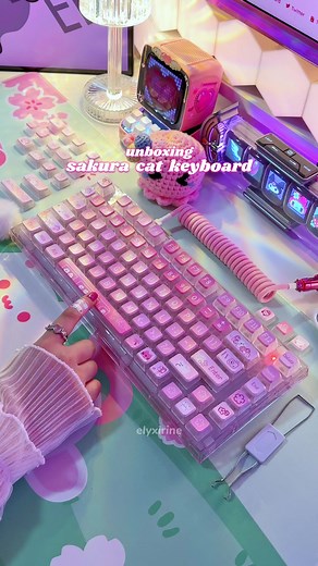 cherry blossom makes everything pretty! 🌸💖 this is the X75 Pro keyboard from Yunzii Keyboard ! I love the deep clack sound it creates, and its full pink transparent design is absolutely stunning! the sakura cat keycaps perfectly matches the cuteness of the deskmat and cloud wrist rest~ it's definitely one of the ideal keyboards for cherry blossom and cat lovers 🥰🫶🏻 use my dscount c♡de: ELYXIRINE on @yunzii_keyboard SlTE #mechanicalkeyboard #cherryblossom #pinkaesthetic #gamergirl #gamingkey