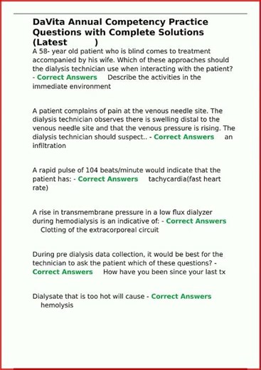 Davita Annual Competency Practice Questions With Complete Soupdate video