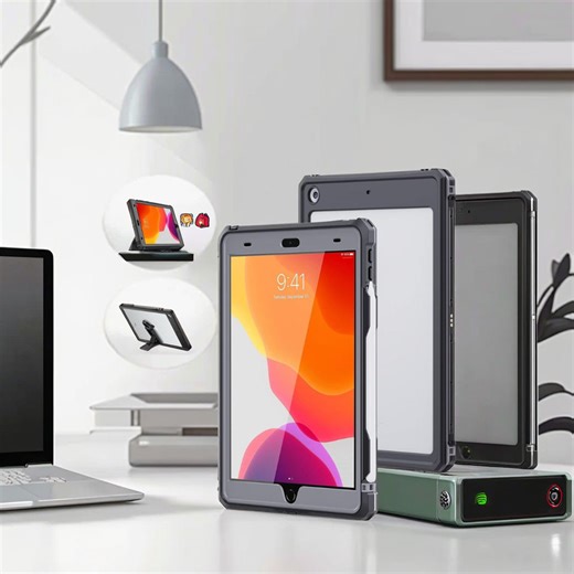 ShellBox Case iPad 10.2 7th-9th Gen Waterproof Full-Body Heavy-Duty Shockproof Case Built-in Screen Protector Shoulder Strap