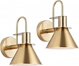 WILON Gold Wall Sconces Set of Two Indoor Wall Lights with E26 Base Industrial Gooseneck Barn Wall Lamp Modern Brass Wall Sconce Light for Bedroom Living Room Kitchen Sink Bedside Bathroom