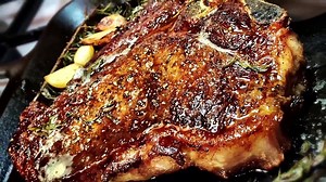 Porterhouse Steak in a Finex Cast Iron Skillet Using the Constant Flip/Hot Oil Method