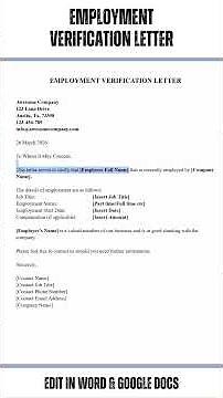 Editable Employment Verification Letter