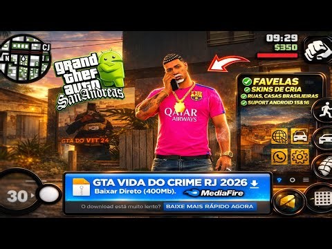 FINALMENTE!🔥MELHOR GTA VIDA DO CRIME BR🇧🇷 TODOS ANDROIDS Até ANDROID 16😱 SKIN & FAVELAS LINK DIRETO 
