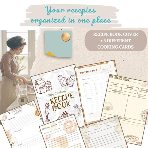 Editable Recipe Book Template With Cards | Minimal Recipe Binder | Printable Food Book 8.5x11   Cover. - Etsy