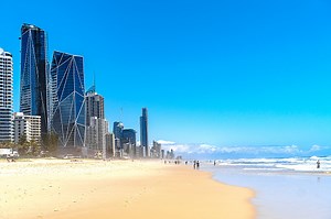 Beautiful wide panoramic view of the Gold Coast skyline and Surfers...