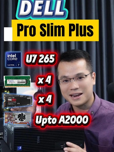 58Tr Sales còn 25,9tr cho một chiếc máy tính đồng bộ nhập Mỹ . Dell Pro Slim Plus QBS1250: - CPU Intel Ultra 7 265 vPro – mạnh mẽ, bảo mật cao - RAM 16GB DDR5 5600MHz – 4 khe, nâng tối đa 128GB - SSD 512GB NVMe Gen4x4 Samsung – nhanh, ổn định - VGA AMD RX 6300 2GB – đồ họa mượt, xuất đa màn hình . - Dòng máy doanh nghiệp cao cấp của Dell - Thiết kế Slim gọn nhẹ – tiết kiệm không gian - Hoạt động bền bỉ, phù hợp văn phòng & công ty . Hàng MỚI 100% – Nhập khẩu Mỹ - Hiệu năng cao – dễ nâng cấp - Dù
