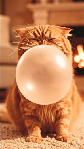 Cute Cat Blowing a Balloon Until It Explodes 🐱💥#kitty #cutecat #trending