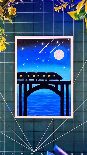 Beautiful Night Train 🚃🚂 Scenery | Gallery Soft Oil Pastels Drawing Step by Step #viral #shorts