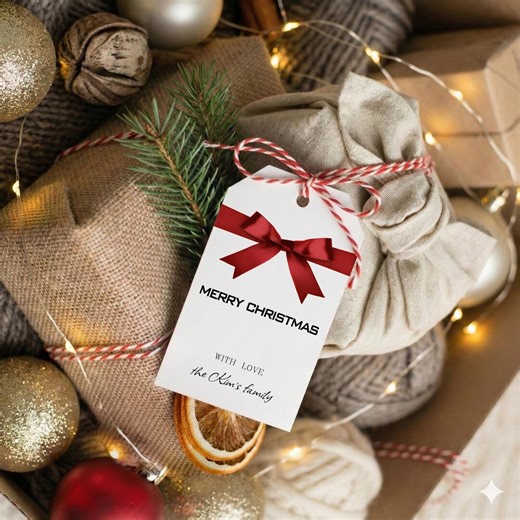 Christmas Gift Tags | Red Ribbon Bow, Editable Custom Tag Template - Etsy